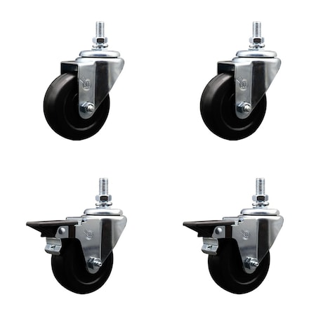 Service Caster 35 Inch Hard Rubber 12 Inch Threaded Stem Caster Set 2 Brakes SCC SCC-TS20S3514-HRS-121315-2-PLB-2